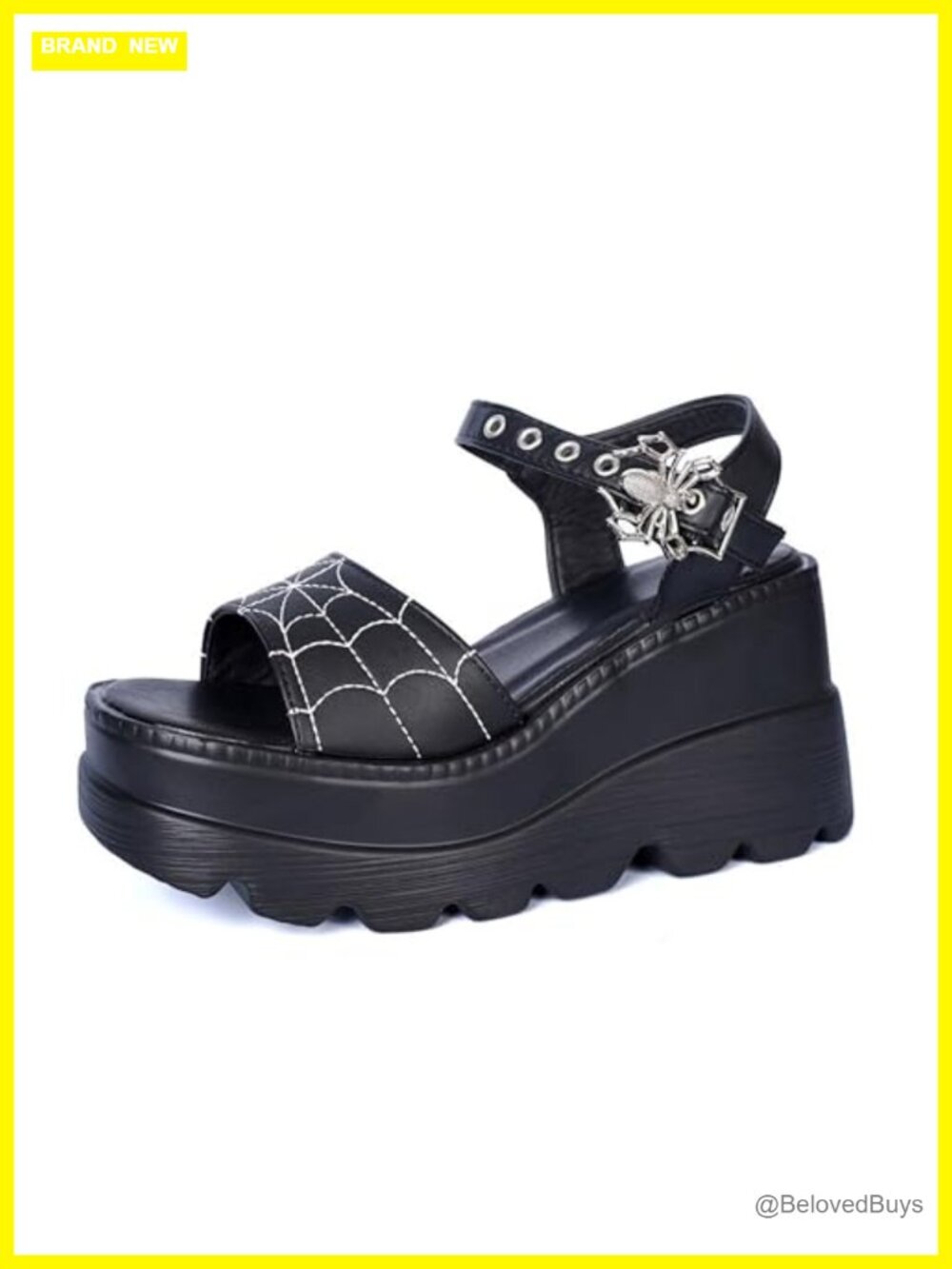Faux Leather Platform Sandals Chunky Wedge Heel Metallic Buckle Ankle Strap
